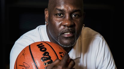 Gary Payton, este miércoles en las oficinas de NBA España, en Madrid.