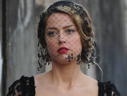 Amber Heard en el rodaje de la película 'London Fields'.