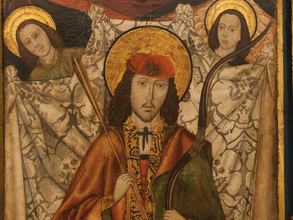 Parte central del retablo de San Sebastián de San Jeroni de la Murtra que se ha presentado en el Museo de Badalona.