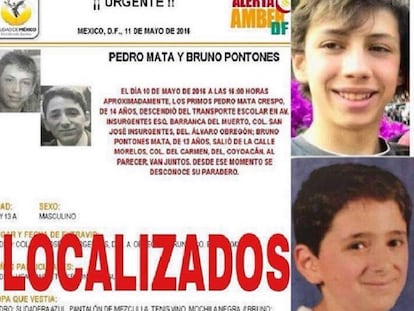 El anuncio de la desaparición de los chicos en la Ciudad de México.