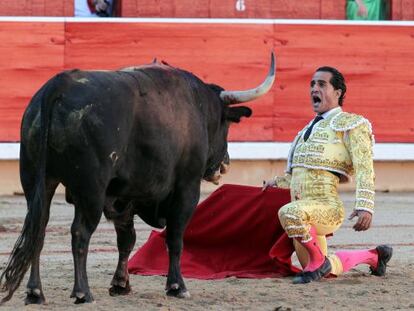 Ivan Fandi&ntilde;o en su primer toro, al aque corto una oreja.