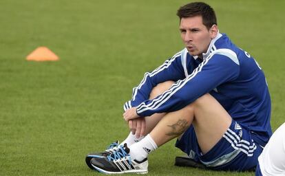 Messi, durante un entrenamiento con Argentina