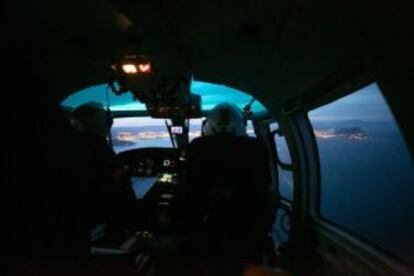 A surveillance helicopter flies out of Los Barrios, near Algeciras, several times a day in search of drug-laden boats.