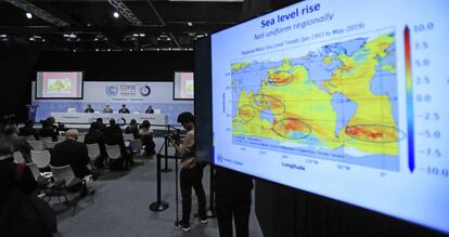 Conferencia de prensa de la Organización Metereológica Mundial, ayer en la COP25.