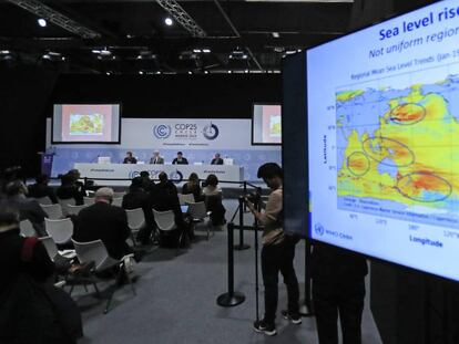 Conferencia de prensa de la Organización Metereológica Mundial, ayer en la COP25.