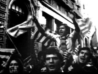 Un aspecto de la manifestación de 1977 en la calle de Pintor Sorolla.