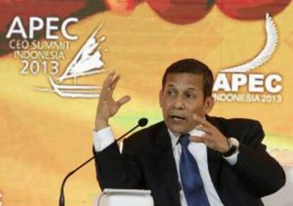 El presidente peruano, Ollanta Humala hoy en la reunión de líderes empresariales en el marco del Foro de Cooperación Económica de Asia-Pacífico (APEC).