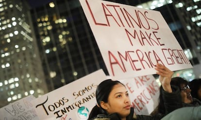 Manifestación contra las medidas migratorias de Trump en Nueva York.