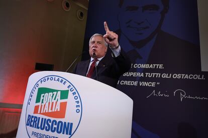Antonio Tajani, este sábado en el congreso del partido en Roma.