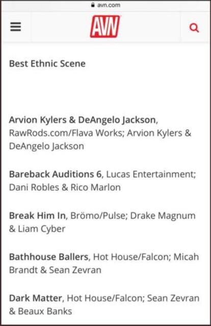Los nominados en la polémica categoría, hoy ya retirada, según un "pantallazo" publicado en el perfil de Twitter del actor Hugh Hunter.