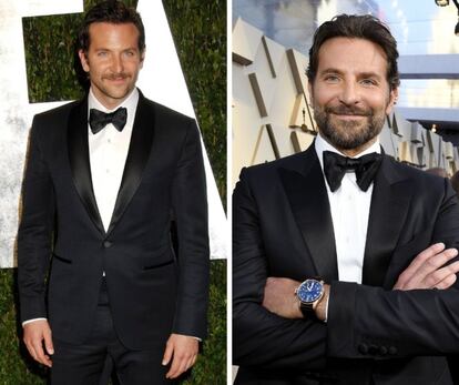 El actor y director Bradley Cooper, en los premios Oscar de 2012 y en los de 2019.