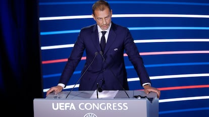 UEFA president Aleksander Ceferin speaks during the 48th UEFA Ordinary Congress in Paris, France, February 08, 2024.