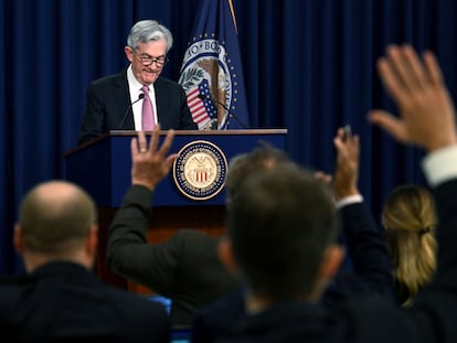 El presidente de la Reserva Federal, Jerome Powell, durante la rueda de prensa en Washington, este miércoles.