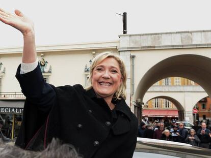 La candidata del FN, Marine Le Pen, este lunes en Niza.