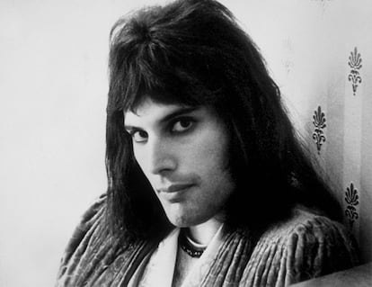 Retrato de Freddie Mercury en los años 70.