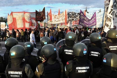 Demonstrators block the Pan-American Highway in Buenos Aires on Thursday during a general strike in Argentina.