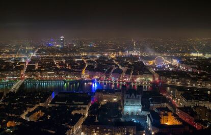 Vista general del "Festival de las luces" en Lyon, Francia.