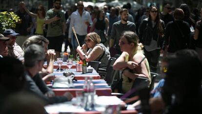 Una de las terrazas de La Rambla de Barcelona.