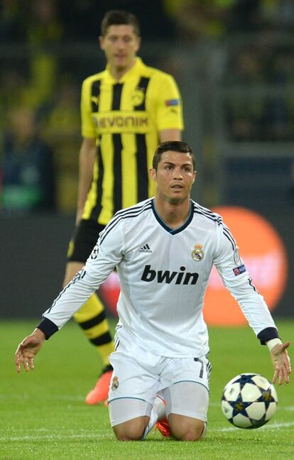 El delantero portugués reacciona durante la vuelta de semifinales entre el Borussia Dortmund y el Real Madrid el pasado 24 de abril de 2013.