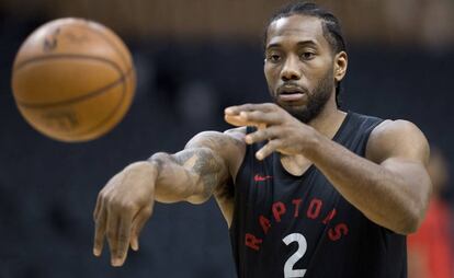 Kawhi Leonard, Kawhi Leonard, durante un entrenamiento previo a la final de la NBA.