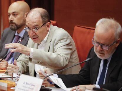 Una de las comisiones de control de la CCMA en el Parlament de Saül  Gordillo, Vicent Sanchis y Brauli Duart