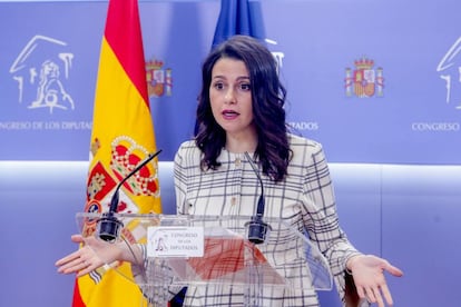 Inés Arrimadas in Congress last Wednesday after meeting with King Felipe VI.