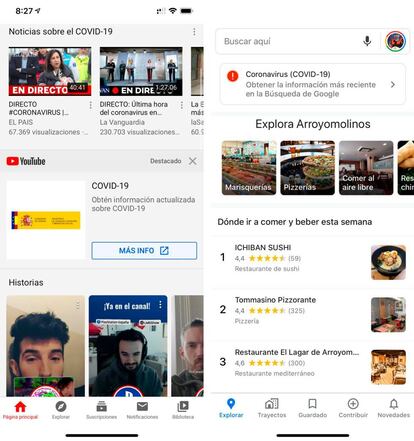 YouTube y Google Maps, con llamadas ofreciendo información verificada.