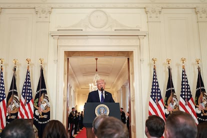 Donald Trump, este miércoles durante un acto en la Sala Este de la Casa Blanca, en Washington.