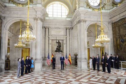 Salón de Columnas del Palacio Real donde el rey Felipe VI ha recibido al presidente de Estados Unidos, Barack Obama.