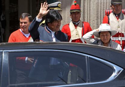 El presidente de Bolivia, Evo Morales, al salir de una conferencia en La Paz.