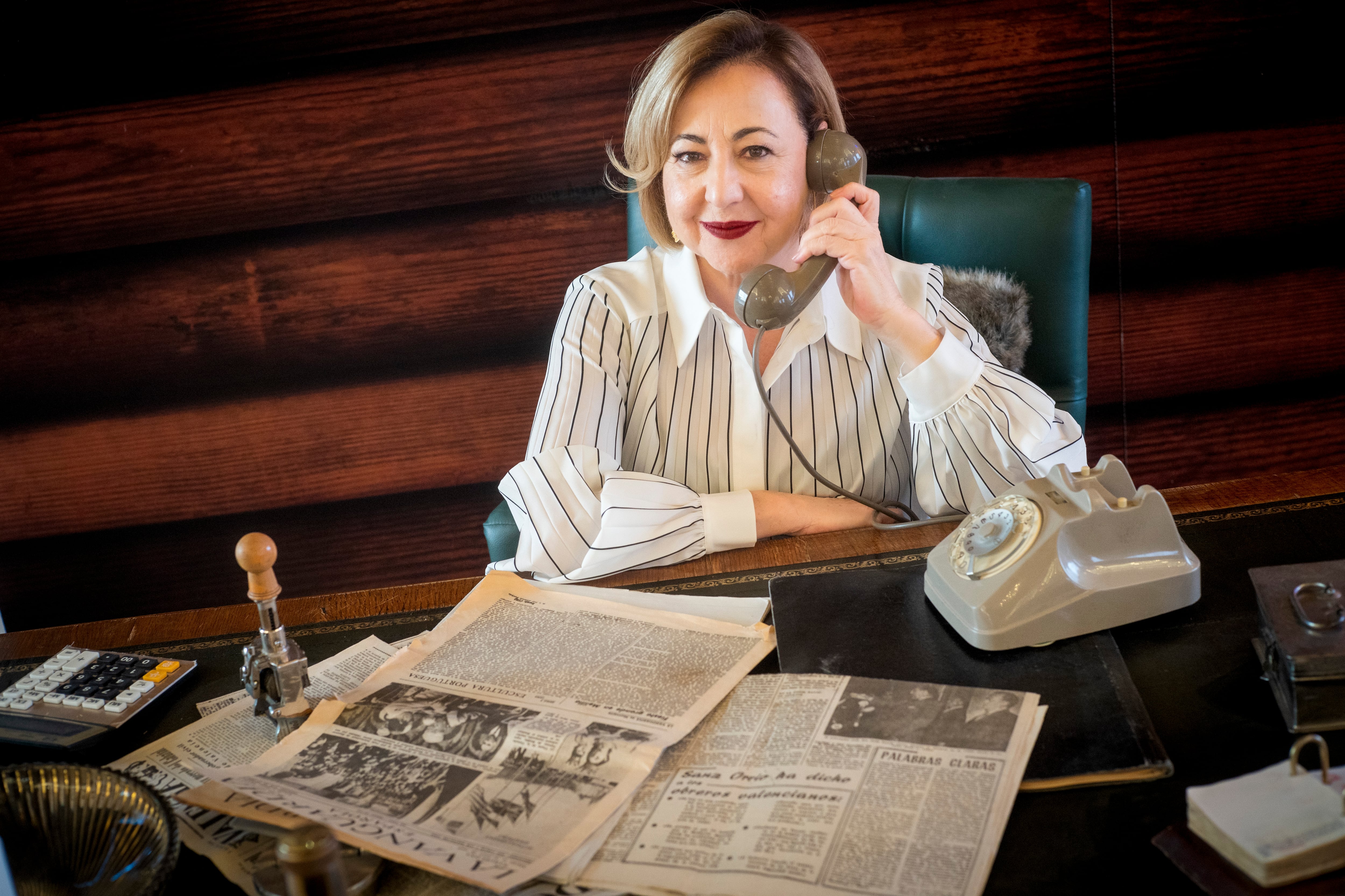 Carmen Machi, durante la presentación de la serie 'Celeste', en la que encarna a una inspectora de Hacienda, en Madrid.