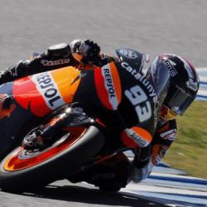 El piloto de motociclismo Marc Márquez durante un entrenamiento en el Circuito de Jérez