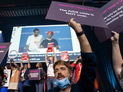 Unos manifestantes, durante la apertura de la Conferencia Internacional del Sida, el 29 de julio en Montreal, Canadá.