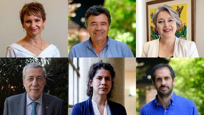 Los ministros Carolina Tohá (Interior), Esteban Valenzuela (Agricultura), Jeannette Jara (Trabajo), Alberto van Klaveren (Canciller), Maisa Rojas (Medio Ambiente) y Nicolás Grau (Economía).