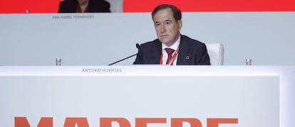 Antonio Huertas, presidente de Mapfre, en la última junta de accionistas del grupo.