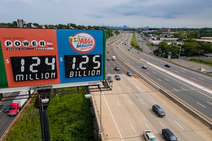 A billboard over Interstate 80 displays a Mega Millions lottery jackpot of $1.25 billion, Thursday, Aug. 3, 2023, in Lodi, N.J.