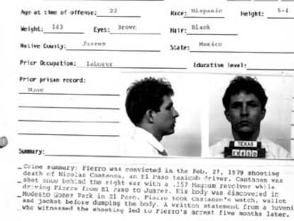Ficha policial de César Fierro, el mexicano que lleva 25 años en el <i>corredor de la muerte</i>.