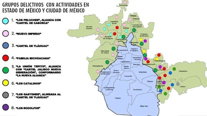 El mapa presentado en la conferencia de prensa de la Secretaria de Seguridad Ciudadana.