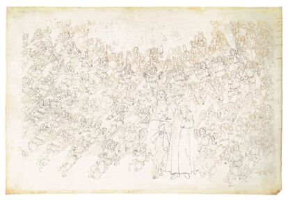 'Paraíso', canto XXVIII. Beatriz enumera la jerarquía angélica de los nueve cielos. 'Divina comedia' de Dante Alighieri, con ilustraciones de Sandro Botticelli. 
