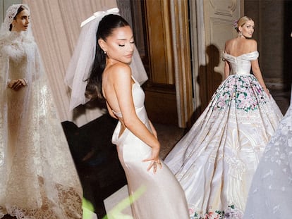 De Ariana Grande, en casa, a la capucha de Lily Collins o los siete vestidos de Paris Hilton: las novias más célebres de 2021