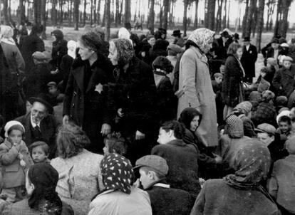 Judíos húngaros en Auschwitz poco antes de ser asesinados en las cámaras de gas, en otra imagen del 'Álbum de Auschwitz', cuyas imágenes fueron tomadas seguramente por miembros de las SS. 