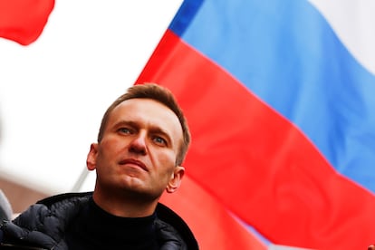 Russian opposition leader Alexei Navalny takes part in a march in memory of Russian opposition leader Boris Nemtsov in Moscow, Russia on February 24, 2019.