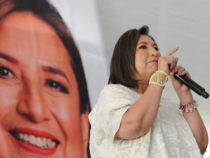 Xóchitl Gálvez, en un acto de campaña en Naucalpan, Estado de México, en el 11 de abril.