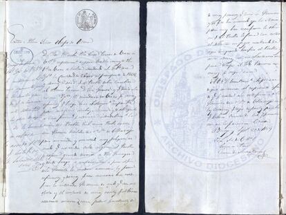 Carta enviada por el párroco de Ucero a la diócesis de Osma-Soria en 1859 para comunicarle la reconstrucción del templo con la ayuda de las ventas del horno de miel.