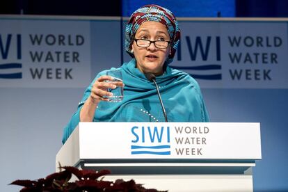 La vicesecretaria general de Naciones Unidas, Amina Mohammed, en la Semana Mundial del Agua, celebrada en Estocolmo a finales de agosto. 