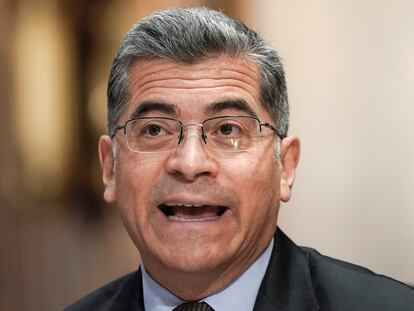 Health and Human Services Secretary Xavier Becerra testifies during the Senate Finance Committee hearing, March 22, 2023, on Capitol Hill in Washington.
