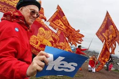 Nacionalistas venecianos participan en una manifestaci&oacute;n por la independencia de Escocia, el pasado septiembre en Edimburgo.