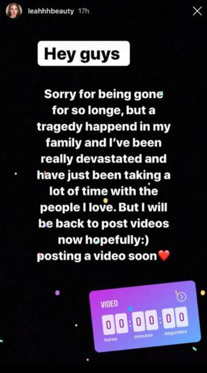 Texto escrito por Leah Behn en sus historias de Instagram.