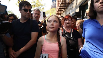 Greta Thunberg, frente a la sede de las Naciones Unidas en Nueva York, el pasado 30 de agosoto. 