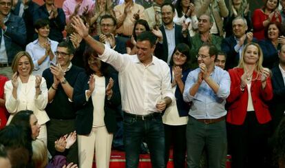 Pedro Sánchez, secretari general del PSOE, en l'acte de presentació de candidats al Congrés del seu partit.